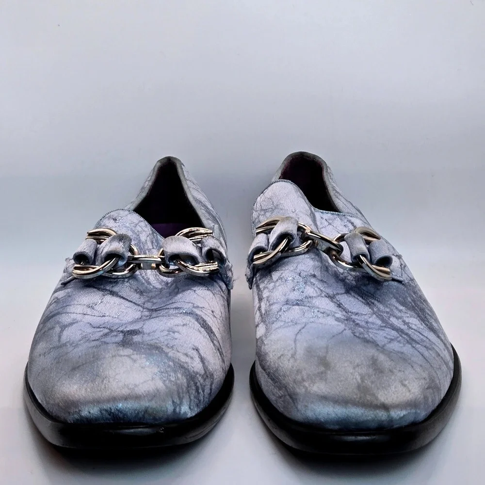 After Midnight Men's Marble Print Loafers Silver Chain Buckle Dress Shoes Size 8